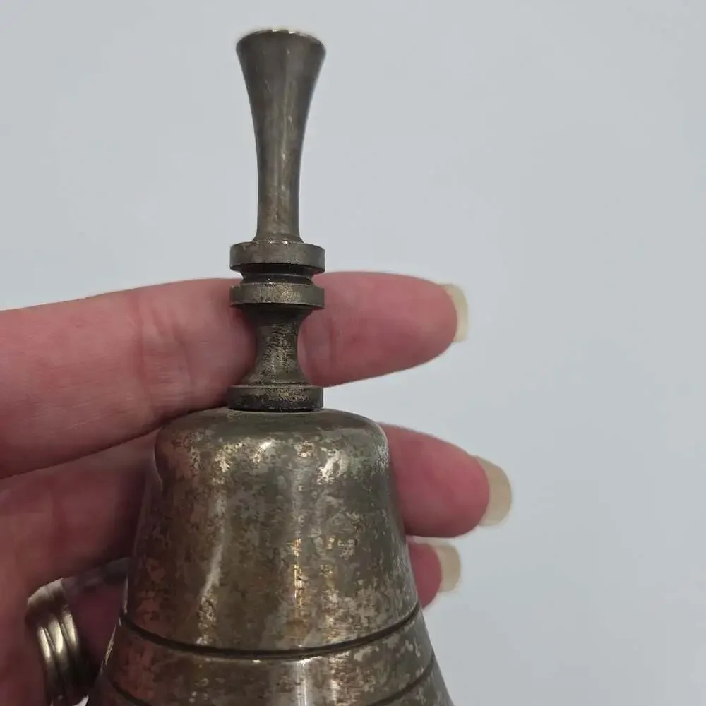 Vintage Silver Plated Metal Hand Bell Tarnish Finish Hong Kong